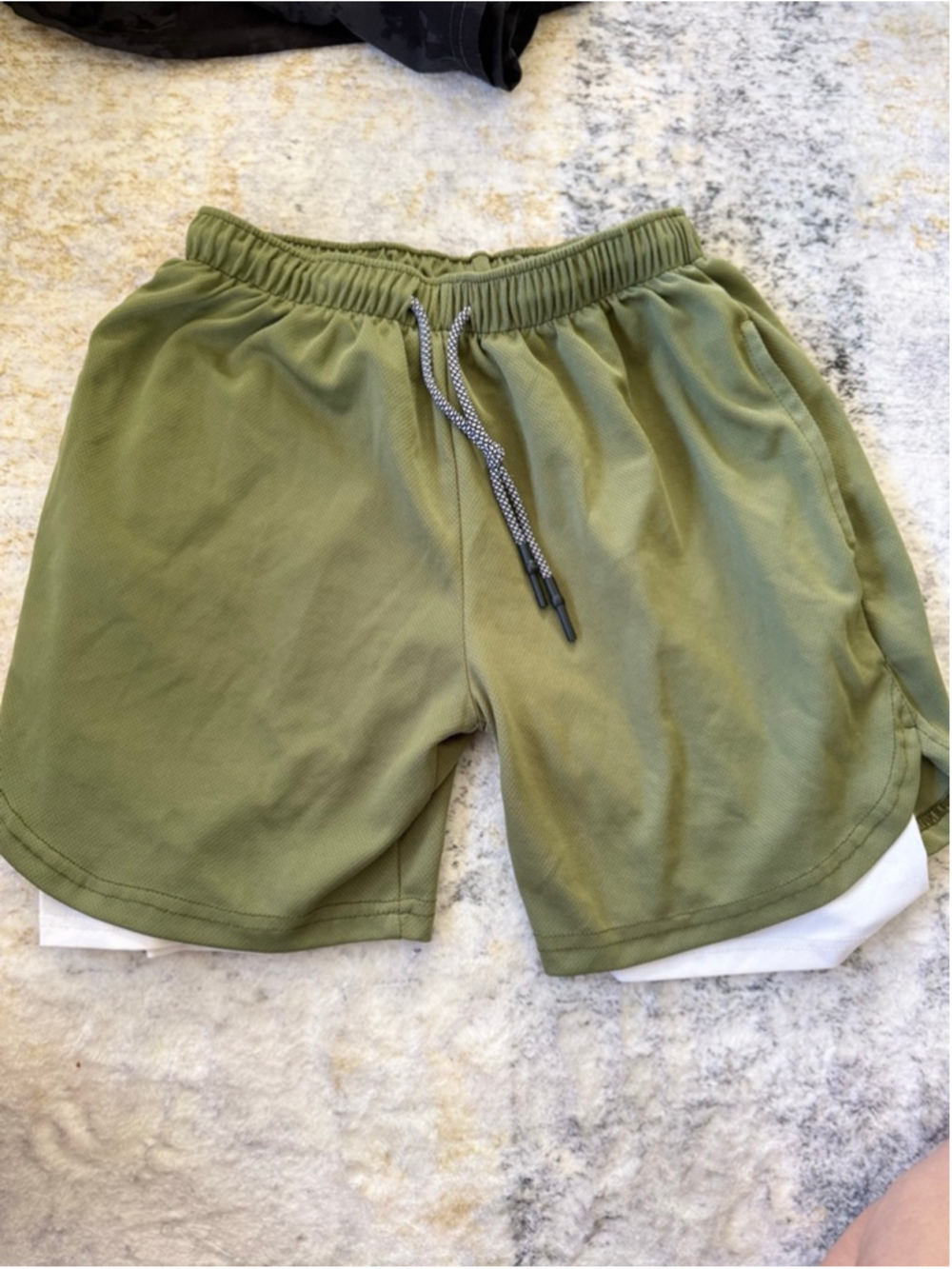 Men’s Olive Green Athletic Running Shorts Lined Drawstring Gym Workout